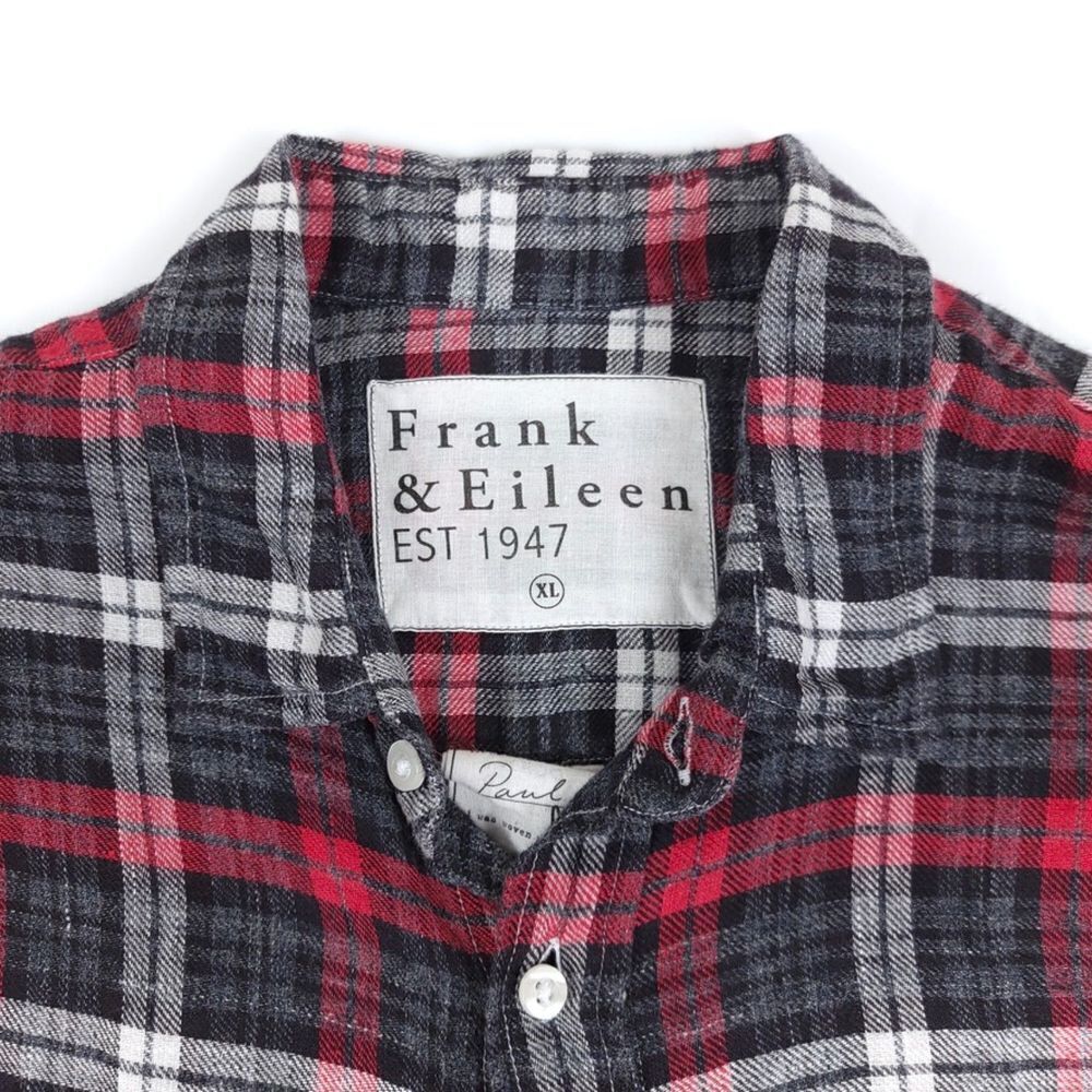 FRANK AND EILEEN 100% Linen Paul Oversized Button Down Shirt Red Gray Plaid XL - Picture 2 of 11